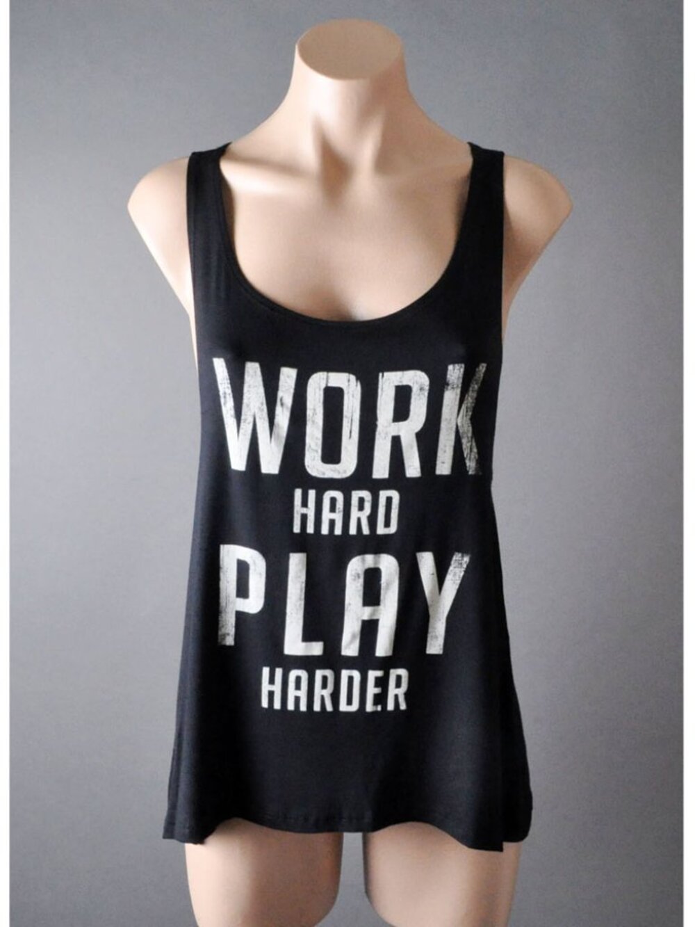 Black Work Hard Play Harder Sleeveless Sport Yoga Exercise Soft Comfy Tank Top S